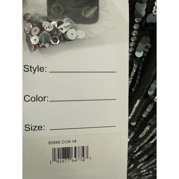 Mac Duggal Size 14 $598 NWT Embellished High Neck Long Sleeve Midi Dress Gray - Picture 8 of 11